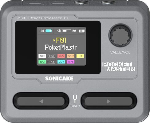 دواسة جيتار SONICAKE Pocket Master-Multi Effects مع 9 وحدات تأثيرات 100 إيقاع طبل و100 إعداد مسبق 20 أمبير/كابينة معالج تأثيرات الجيتار الكهربائي OTG USB واجهة صوت BT (رمادي) in Kuwait