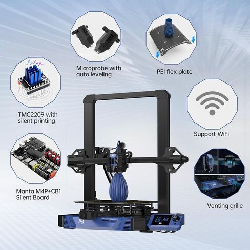 BIQU Hurakan 3D Printer Pre-Installed Klipper, DIY 3D Printes with BTT Microprobe Auto Leveling Manta M4P+CB1 Silent Board Filament Runout Sensor PEI Flex Build Plate Print Size 8.66x8.66x10.63in in Kuwait