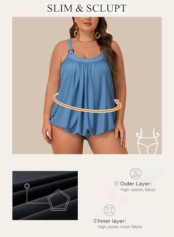 Aleumdr Plus Size Tankini Swimsuit for Women 2 Piece Tummy Control Bathing Suit Blouson Flowy Swim Dress with Bottom in Kuwait