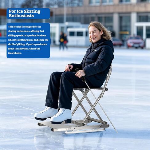 TUSON Ice Sled, Foldable Snow Sled with Metal Runners, Ice Skating Vehicle, Snow Slider with Steering Sleds for Snow in Saudi Arabia