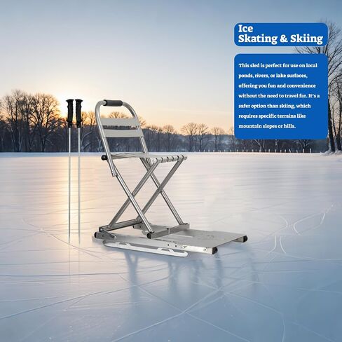 TUSON Ice Sled, Foldable Snow Sled with Metal Runners, Ice Skating Vehicle, Snow Slider with Steering Sleds for Snow in Saudi Arabia