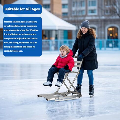 TUSON Ice Sled, Foldable Snow Sled with Metal Runners, Ice Skating Vehicle, Snow Slider with Steering Sleds for Snow in Saudi Arabia