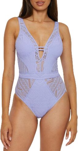 BECCA Women's Color Play One Piece Swimsuit, Plunge Neck, Crochet, Bathing Suits in Saudi Arabia