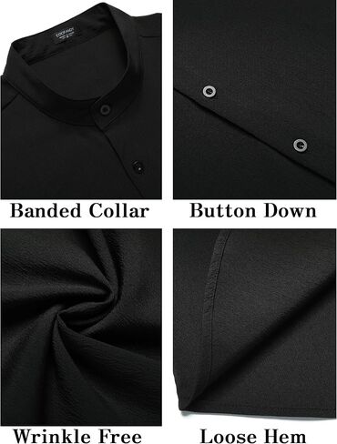 COOFANDY Men's Casual Button Down Short Sleeve Shirt Band Collar Shirts Textured Beach Summer Shirt in Saudi Arabia