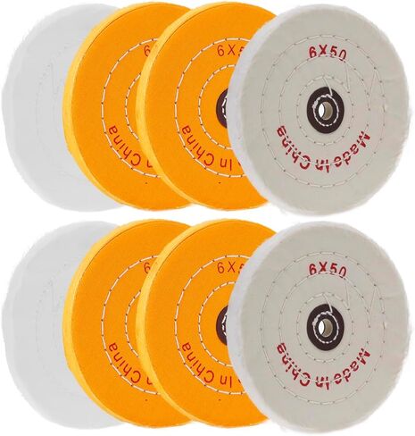 QWORK Polishing Wheel Kit for Bench Grinder - 8 Pack 6" Cotton Buffing Wheels with 1/2" Arbor Hole - Ideal for Metal, Wood, and More in Kuwait