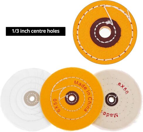 QWORK Polishing Wheel Kit for Bench Grinder - 8 Pack 6" Cotton Buffing Wheels with 1/2" Arbor Hole - Ideal for Metal, Wood, and More in Kuwait