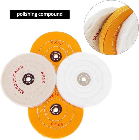 QWORK Polishing Wheel Kit for Bench Grinder - 8 Pack 6" Cotton Buffing Wheels with 1/2" Arbor Hole - Ideal for Metal, Wood, and More in Kuwait