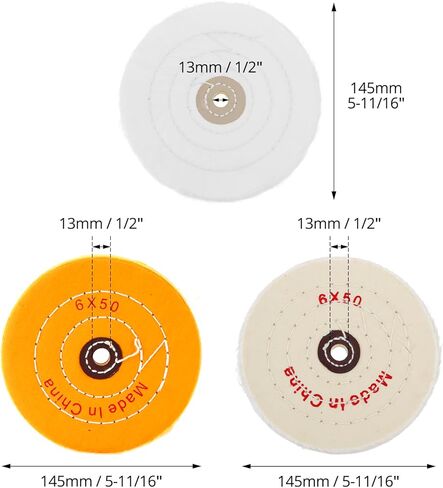 QWORK Polishing Wheel Kit for Bench Grinder - 8 Pack 6" Cotton Buffing Wheels with 1/2" Arbor Hole - Ideal for Metal, Wood, and More in Kuwait