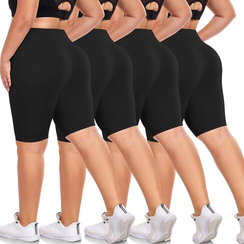 we fleece 4 Pack Plus Size Biker Shorts for Women - 8"High Waist Tummy Control Workout Shorts for Running Yoga Athletic in Kuwait