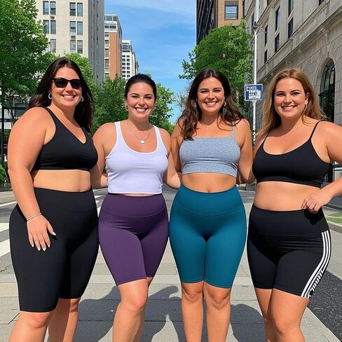 we fleece 4 Pack Plus Size Biker Shorts for Women - 8"High Waist Tummy Control Workout Shorts for Running Yoga Athletic in Kuwait