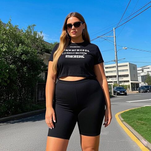 we fleece 4 Pack Plus Size Biker Shorts for Women - 8"High Waist Tummy Control Workout Shorts for Running Yoga Athletic in Kuwait
