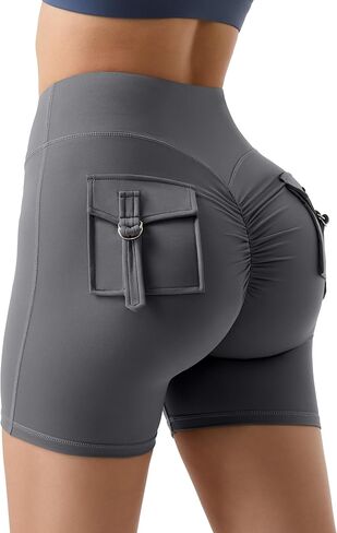 MOOSLOVER Women Workout Biker Shorts with Pockets High Waisted V Cross Shorts Scrunch Butt Yoga Gym Booty Shorts in Saudi Arabia