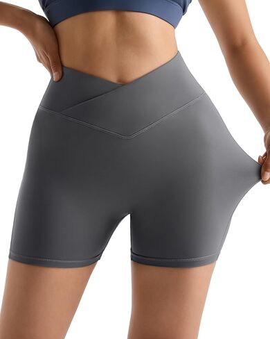 MOOSLOVER Women Workout Biker Shorts with Pockets High Waisted V Cross Shorts Scrunch Butt Yoga Gym Booty Shorts in Saudi Arabia