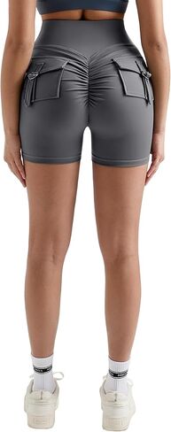 MOOSLOVER Women Workout Biker Shorts with Pockets High Waisted V Cross Shorts Scrunch Butt Yoga Gym Booty Shorts in Saudi Arabia