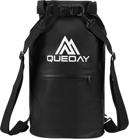 Queday Waterproof Dry Bag with Front Zippered Pocket for Women Men, 20L Roll Top Lightweight Dry Storage Bag Backpack for Travel, Kayaking, Boating, Rafting, Camping, Hiking & Beach Black in Saudi Arabia