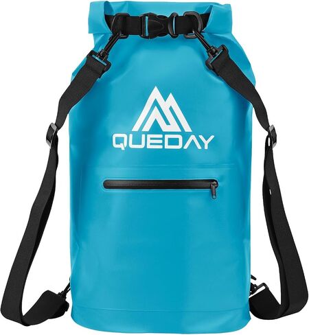 Queday Waterproof Dry Bag with Front Zippered Pocket for Women Men, 20L Roll Top Lightweight Dry Storage Bag Backpack for Travel, Kayaking, Boating, Rafting, Camping, Hiking & Beach Black in Saudi Arabia