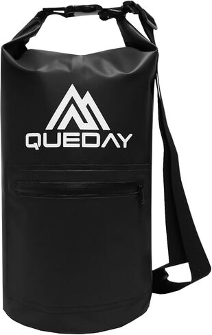 حقيبة جافة مقاومة للماء من Queday مع جيب أمامي بسحاب للنساء والرجال، حقيبة ظهر للتخزين الجاف خفيفة الوزن سعة 20 لتر للسفر والتجديف وركوب القوارب والتجديف والتخييم والمشي لمسافات طويلة والشاطئ باللون الأسود in Kuwait