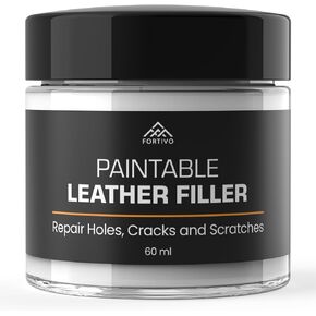 Paintable Leather Filler - Leather Repair for Tears and Holes - Leather Scratch Repair - Easy Step-by-Step Guide- Leather Repair Gel - White - 60 mL