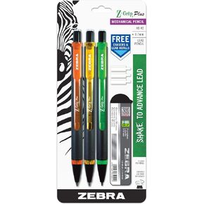 قلم رصاص ميكانيكي Z-Grip Plus من زيبرا، 0.7 مم، مع رصاص وممحاة، ألوان أسطوانية متنوعة، برتقالي، أصفر، أخضر، 3 عبوات (55703) in Kuwait