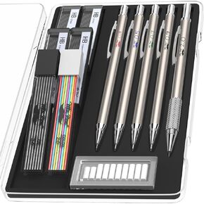 Mr. Pen- Metal Mechanical Pencil Set with Lead and Eraser Refills, 5 Sizes, 0.3, 0.5, 0.7, 0.9, 2mm, Drafting, Sketching, Architecture, Drawing Metal Mechanical Pencils