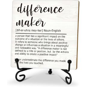 Difference Maker Definition Desk Decor, Thank You Gifts For Women Men, Appreciation Gifts, New Job Gifts, Inspirational Home Office Decor, Wood Plaque Sign With Stand (Hd06)
