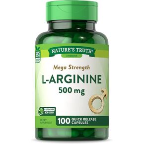 Nature's Truth L-Arginine 500mg | 100 Capsules | Free Form Amino Acid Supplement | Non-GMO & Gluten Free