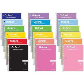 Oxford Spiral Notebook 18 Pack, 1 Subject, College Ruled Paper, 8 x 10-1/2 Inches, Assorted Colors, 70 Sheets (65206)