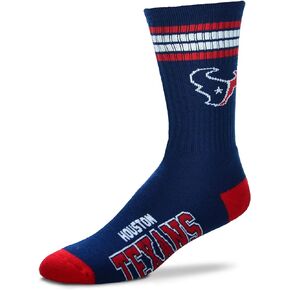 For Bare Feet NFL Youth 4 Stripe Deuce Crew Sock, Houston Texans, One Size