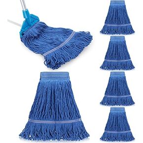 6 Pieces Commercial Mop Head Replacement Floor Cleaning Wet Mop Heads Wet Mop Head Refills Heavy Duty Commercial Mop for Home Industrial Commercial Cleaning (Blue)