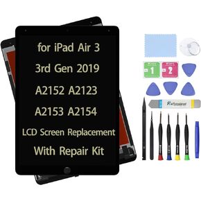 استبدال شاشة LCD مقاس 10.5 بوصة متوافق مع iPad Air 3 الجيل الثالث 2019 A2123 A2152 A2153 A2154 مجموعة شاشة LCD + محول رقمي زجاجي يعمل باللمس + طقم إصلاح (أسود)