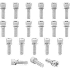 20PCS Stainless Steel M6x20mm Hex Socket Socket Cap Head Bolts Screws with Washers for MTB Bike Bicycle Cycling Disc Brake Caliper Adapter Mount Fixed Bolt Screw Accessories