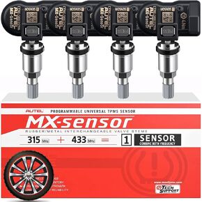 Autel TPMS Sensor MX-Sensor, 2in1 Dual Frequency (315MHz + 433MHz) OE-Level Pressure Monitoring System Sensor for 99% Vehicles, SAE Standard J1205/J1206/J2657 (Press-in, Metal Valve, Pack of 4)