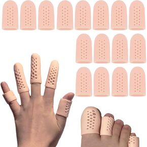 16 Pcs Gel Finger Cots with Holes, White Silicone Finger Protectors Finger Covers Finger Sleeves Fingertips Protection for Eczema Wounds Cracking Blisters Broken Arthritis Trigger Finger