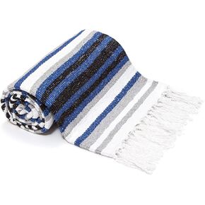 Americanflat 50x70 Authentic Mexican Throw Blanket - Falsa Blanket - Soft Cotton Throw Blanket for Indoor or Outdoor - Use as Yoga Rug, Meditation Blanket, or Beach Blanket - Gift Idea - Grey Stripes