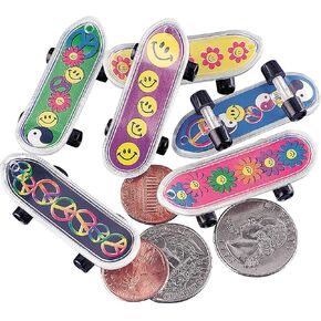 Fun Express Mini 60’s Retro Skateboards - Colorful Toy Skateboards Party Favors Gifts School Prizes Events Playtime Fun - Classic 1960’s Design for Kids & Adults - Collecting & Displaying - 36 Pieces