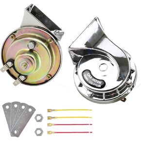 Super Loud Car Horn 12V Dual-Tone Waterproof loud High Low Tone Universal Electric Snail Horn Kit for Car Motorcycle Truck Train,Navy Blue Horn with Wire and 2 Bracket