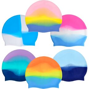 6pcs Silicone Swim Cap for Boys Girls Silicone Kids Swimming Cap Women Men Small Head Swimming Pool Cap Silicone Swimming Cap for Long Hair Short Hair Black Unisex Bath Silicone Shower Cap
