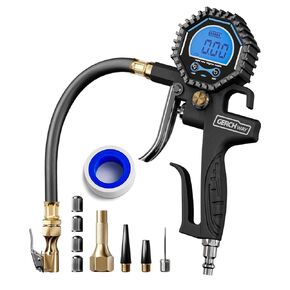 Digital Tire Pressure Gauge with Inflator (3-200 PSI), Heavy Duty Air Chuck and Compressor Accessories with Swivel Air Chuck, Longer Hose, Large Display (0.1 Res)