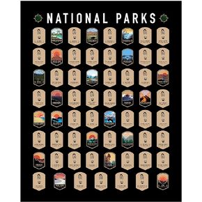 National Park Scratch Off - All 63 Parks - 16" x 20" in Standard Size Poster - US National Park Checklist Map - National Park Checklist Poster - USA National Parks Gift