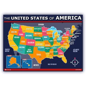 Map of USA for kids (18x24) LAMINATED 50 states and capitals Large Poster Young N Refined