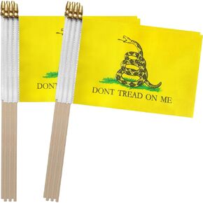 Dont Tread on Me Gadsden Flag Small Mini Hand Held Stick Flags,5x8 Inch,12 Pack