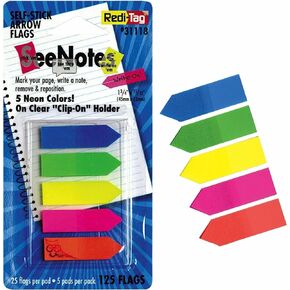 Redi-Tag 5-Color Arrow Flags in Handy Clip-On Holder, 5 Assorted Colors, Custom Message Flags, 125 Flags per Pack, 1-5/8" x 15/32" (B31118)