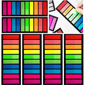 1200Pcs Colored Page Markers,6 Sets Fluorescent Sticky Tabs in 10 Primary Colors,Neon Sticky Notes Flags,Waterproof Writable Translucent Page Flags for Books,Bookmarks,Notebook,Removes Cleanly