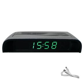 Car Solar Powered LCD Clock, Multifunctional Digital Car Dashboard Clock with Time, Date, and Temperature Display, Luminous Auto Clock Car Watch Clock, Brightness Adjustment(Green)