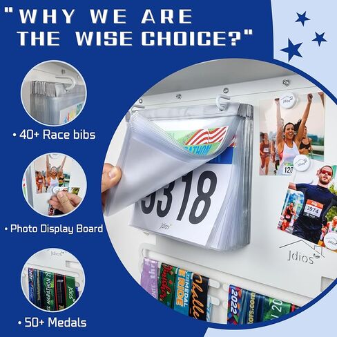 عرض مريلة السباق وشماعة الميداليات مع رف جوائز مقاس 15.7 بوصة، ولوحة عرض الصور - عرض لأكثر من 50 ميدالية وأكثر من 40 مريلة سباق - تتضمن 3 مغناطيسات للصور، و20 حامل صدرية، 2 د.أ أسود (أبيض) in Kuwait