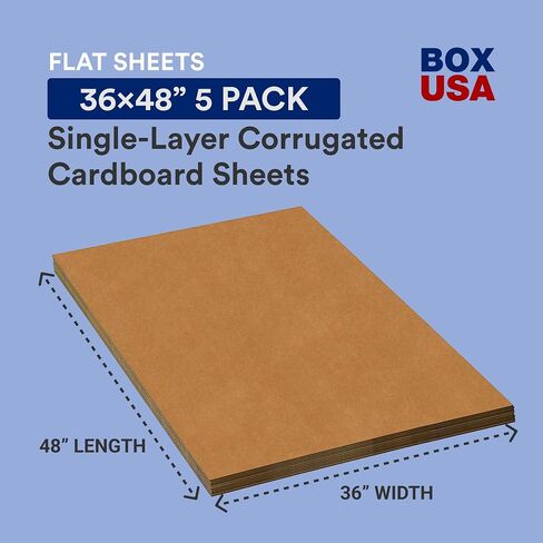 صفائح مموجة متحركة من BOX USA مقاس كبير، 76.2 سم طولًا × 152.4 سم عرضًا، 5 عبوات | ألواح كرتون مموجة للتغليف والشحن والتخزين مقاس 30x60 in Kuwait