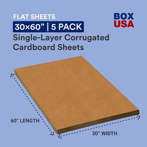 صفائح مموجة متحركة من BOX USA مقاس كبير، 76.2 سم طولًا × 152.4 سم عرضًا، 5 عبوات | ألواح كرتون مموجة للتغليف والشحن والتخزين مقاس 30x60 in Kuwait