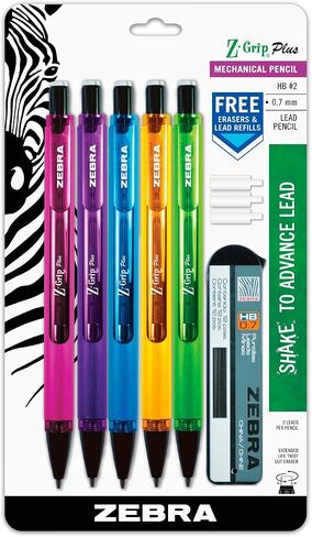 قلم رصاص ميكانيكي Z-Grip Plus من زيبرا، 0.7 مم، مع رصاص وممحاة، ألوان أسطوانية متنوعة، برتقالي، أصفر، أخضر، 3 عبوات (55703) in Saudi Arabia