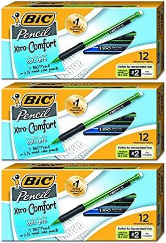 أقلام رصاص ميكانيكية Xtra Comfort من BIC، ذات نقطة متوسطة (0.7 مم)، قبضة ناعمة لمزيد من الراحة والتحكم الإضافي، عبوة مكونة من 12 قطعة in Saudi Arabia