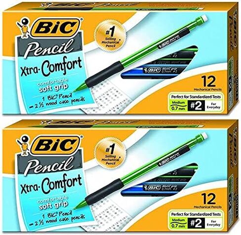 أقلام رصاص ميكانيكية Xtra Comfort من BIC، ذات نقطة متوسطة (0.7 مم)، قبضة ناعمة لمزيد من الراحة والتحكم الإضافي، عبوة مكونة من 12 قطعة in Saudi Arabia